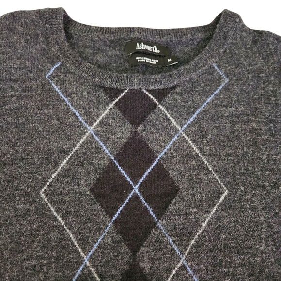 ASHWORTH Charcoal Gray Argyle Merino Wool Sweater classic preppy golf style m - Picture 3 of 10